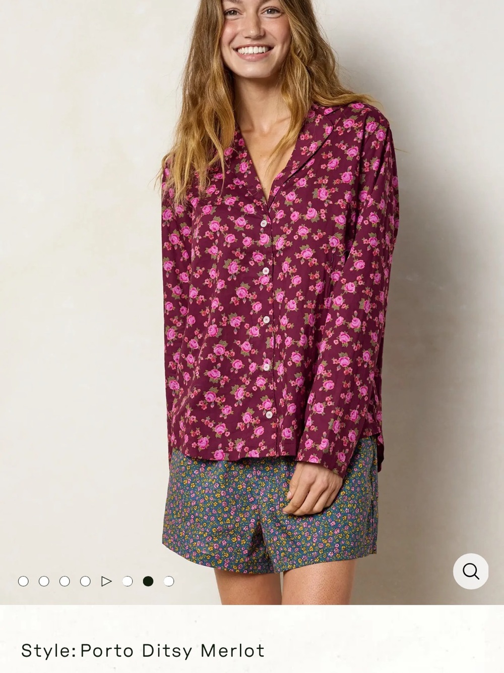 NATURAL LIFE Porto Ditsy Merlot Floral Button-Down SHIRT AND PANTS set NWT - Picture 2 of 3